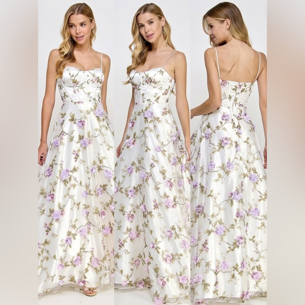 TLC White and Purple Floral Maxi Dress